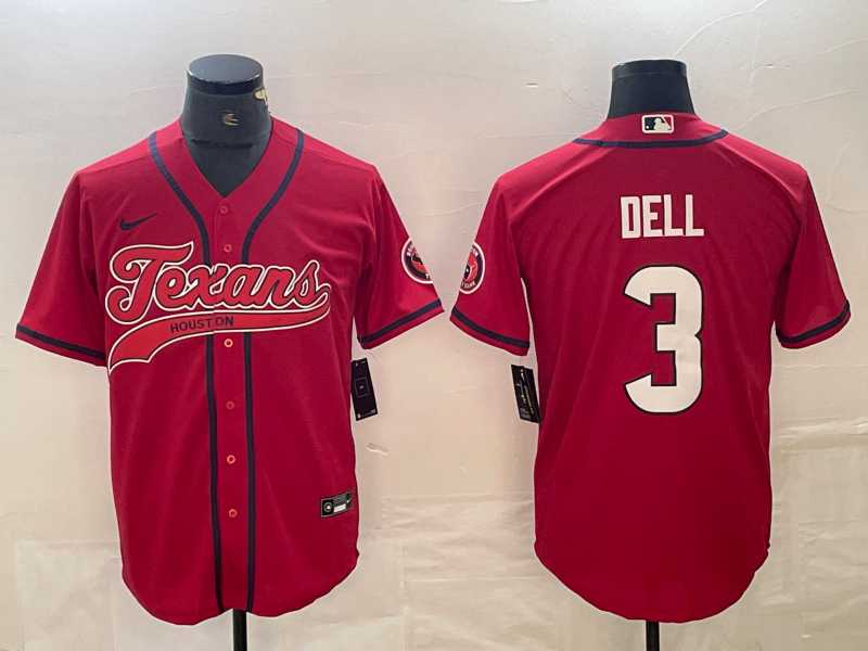 Men%27s Houston Texans #3 Tank Dell Red With Patch Cool Base Stitched Baseball Jersey->kansas city chiefs->NFL Jersey